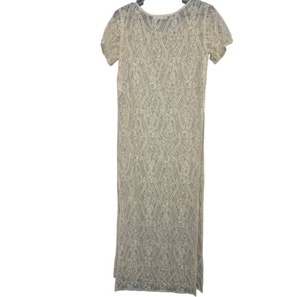 Lush Sheer Cream Lace Long Maxi Dress Womens Medium Romantic Boho Chic - Picture 3 of 6